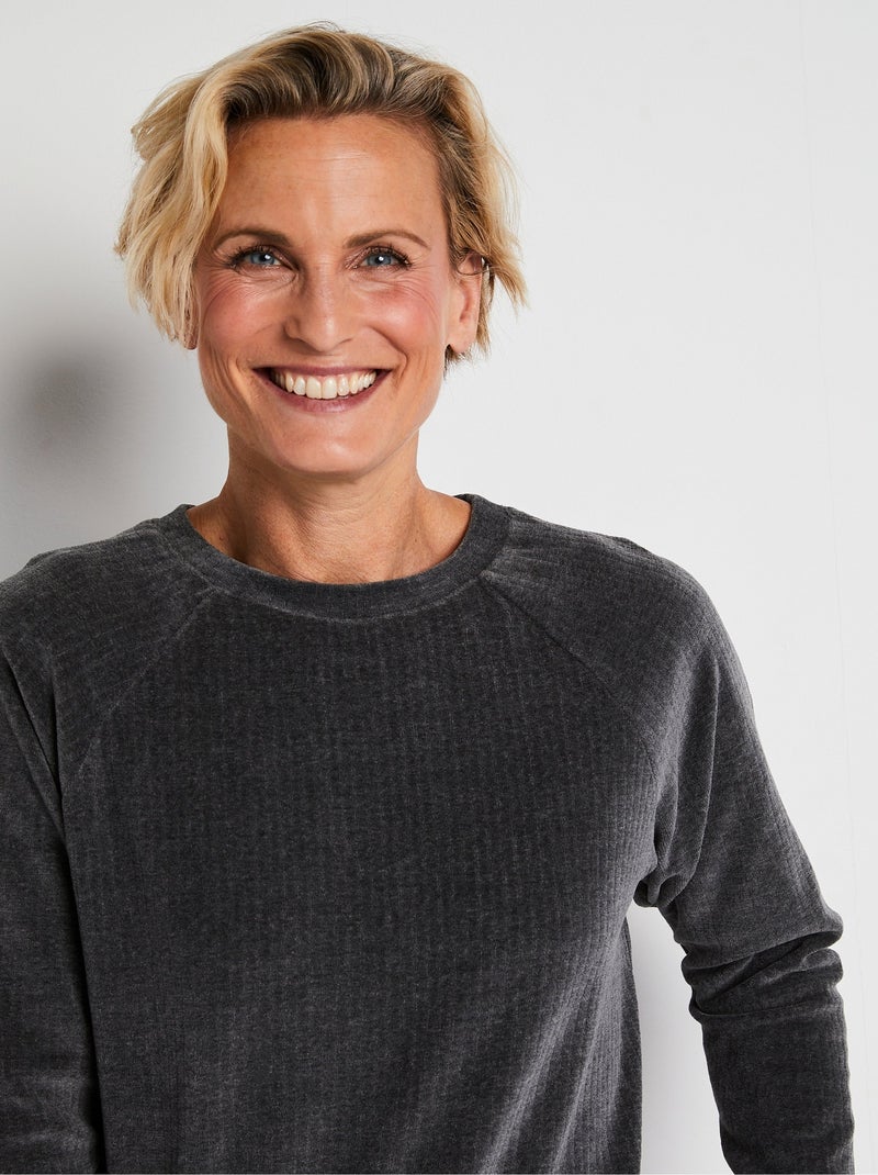 Haut de pyjama sweat en velours côtelé - Afibel gris anthracite - Kiabi