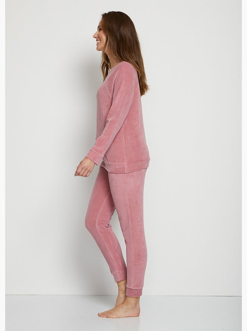 Haut de pyjama sweat en velours côtelé - Afibel Rose - Kiabi