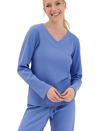 Haut de pyjama top col v manches longues lucky