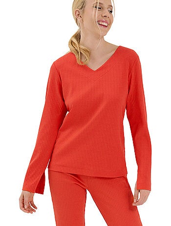 Haut de pyjama top col v manches longues lucky