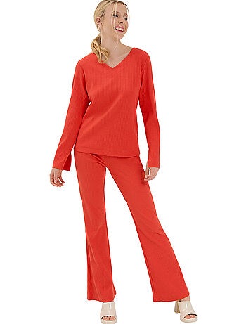 Haut de pyjama top col v manches longues lucky