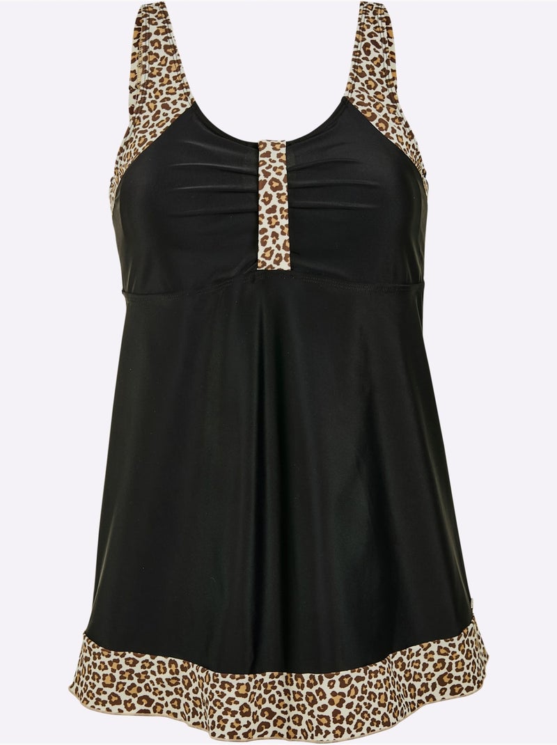 Haut de tankini à bretelles réglables avec bride décorative et fronces - Bonnet B - Witt Noir Blanc - Kiabi