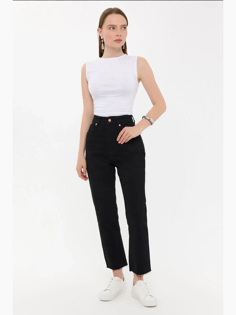 Haut en coton sans manches à col rond et strass hiccup Blanc - Kiabi