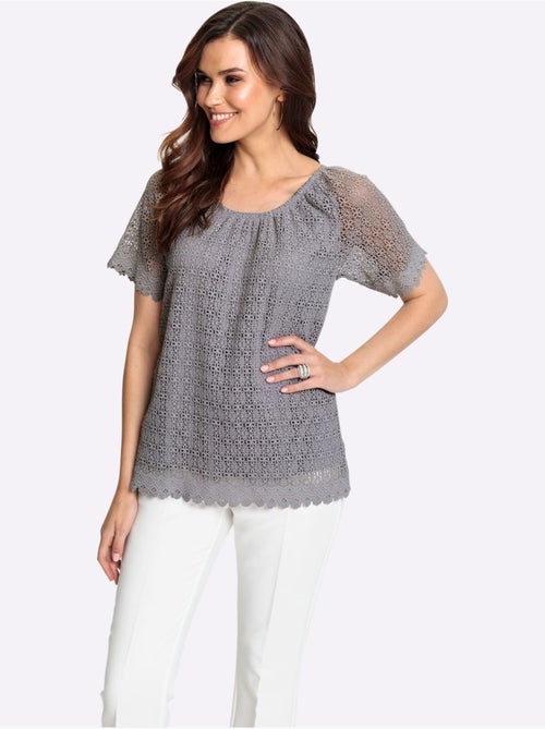haut en dentelle avec doublure opaque et manches courtes col rond - Taille standard - Witt - Kiabi