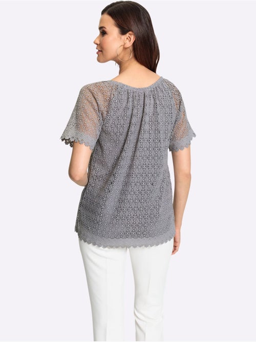 haut en dentelle avec doublure opaque et manches courtes col rond - Taille standard - Witt - Kiabi