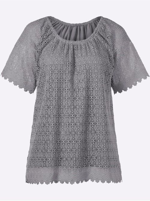 haut en dentelle avec doublure opaque et manches courtes col rond - Taille standard - Witt - Kiabi