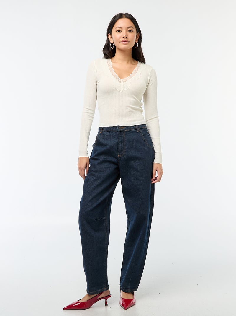 Haut en dentelle manches longues Blanc - Kiabi