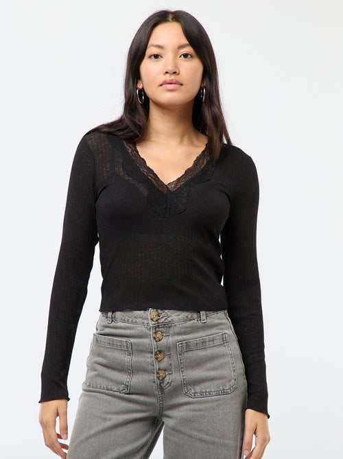 Haut en dentelle manches longues - Kiabi