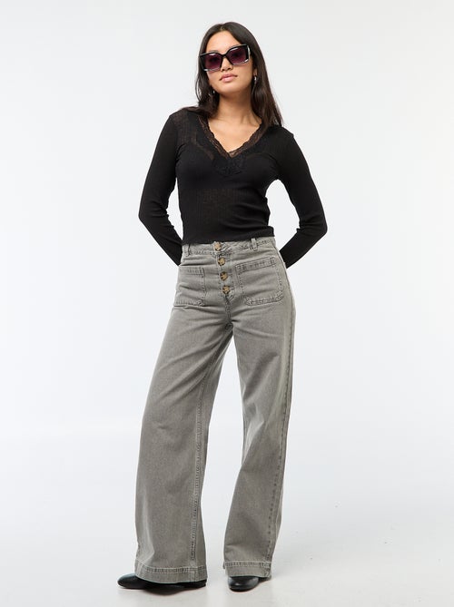 Haut en dentelle manches longues - Kiabi