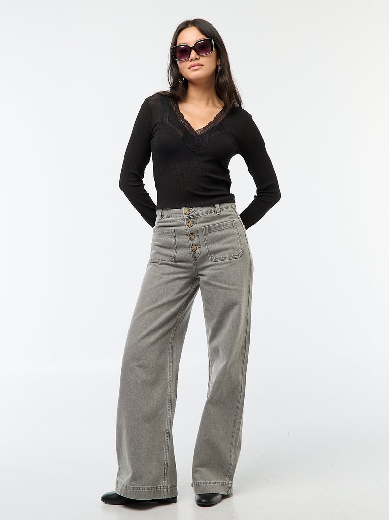 Haut en dentelle manches longues Noir - Kiabi