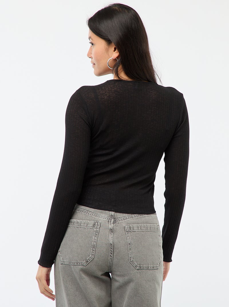 Haut en dentelle manches longues Noir - Kiabi