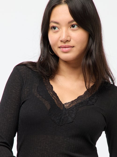Haut en dentelle manches longues - Kiabi