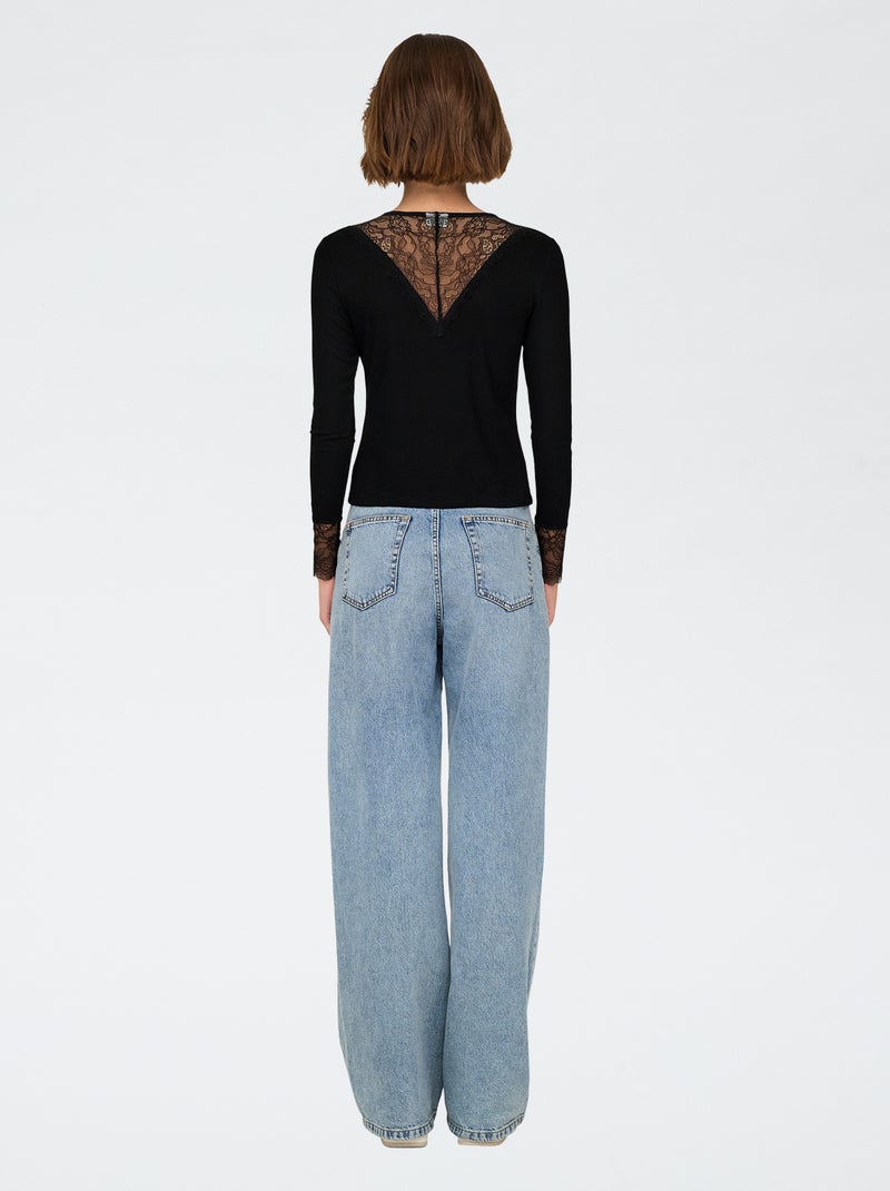Haut en dentelle uni 'JDY' Noir - Kiabi