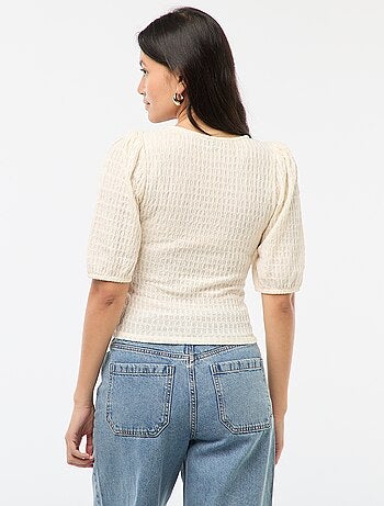 Haut en maille gaufrée col rond