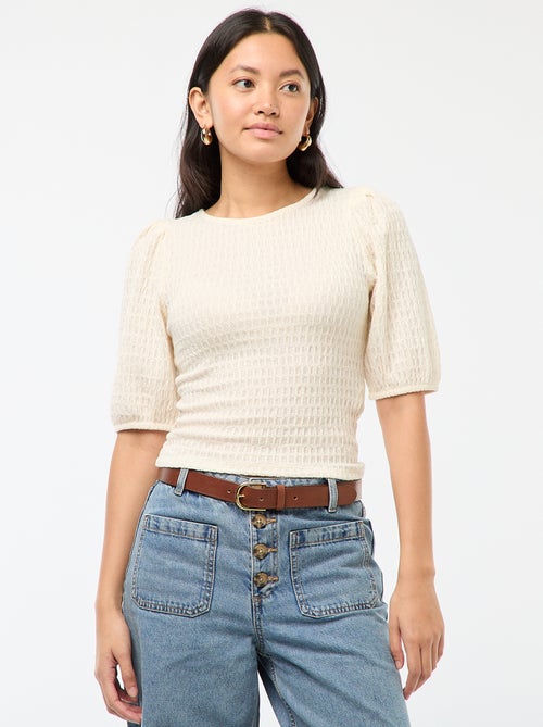 Haut en maille gaufrée col rond - Kiabi