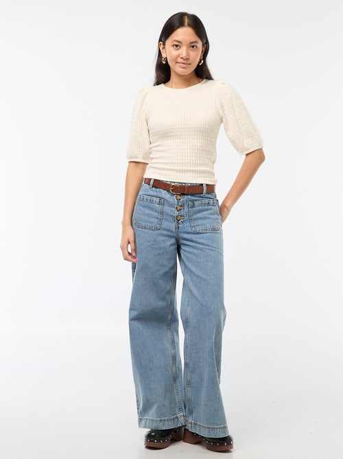 Haut en maille gaufrée col rond - Kiabi