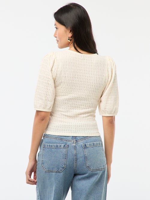 Haut en maille gaufrée col rond - Kiabi