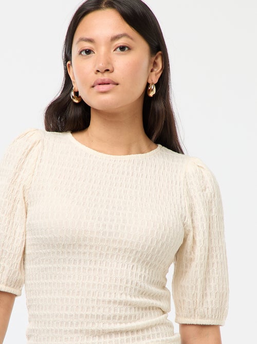 Haut en maille gaufrée col rond - Kiabi