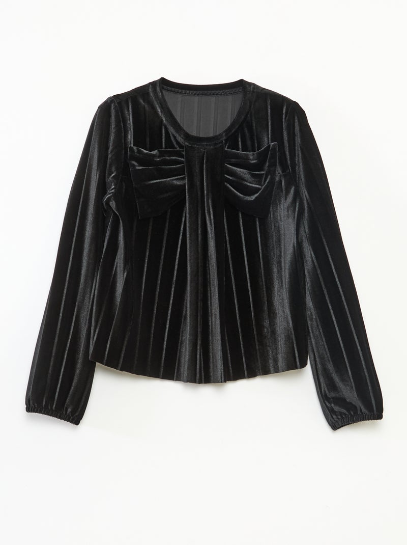 Haut en maille velvet côtelé avec nœud uni Noir - Kiabi