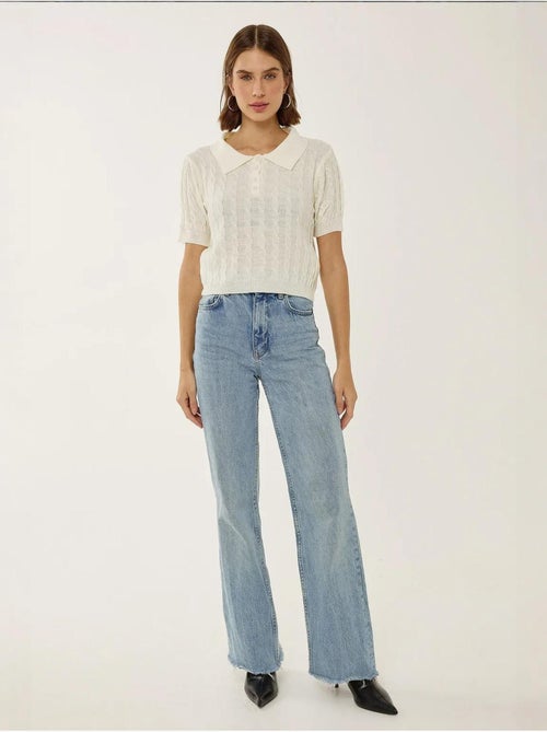 Haut en tricot à col chemise avec motif de tresses - Kiabi Haut en tricot à col chemise avec motif de tresses - Kiabi