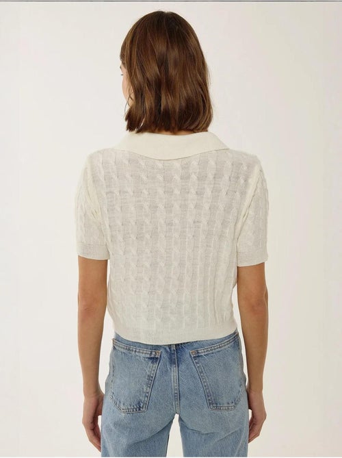 Haut en tricot à col chemise avec motif de tresses - Kiabi Haut en tricot à col chemise avec motif de tresses - Kiabi