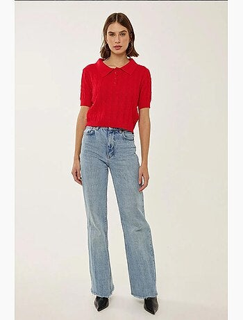 Haut en tricot à col chemise avec motif de tresses