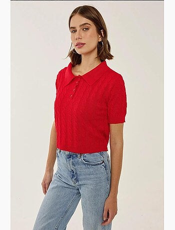 Haut en tricot à col chemise avec motif de tresses