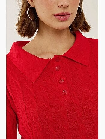Haut en tricot à col chemise avec motif de tresses