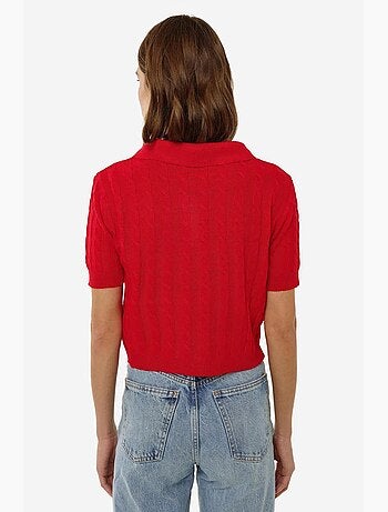 Haut en tricot à col chemise avec motif de tresses