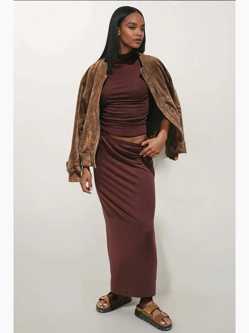 Haut en tricot à col licou coupe slim hiccup Marron - Kiabi