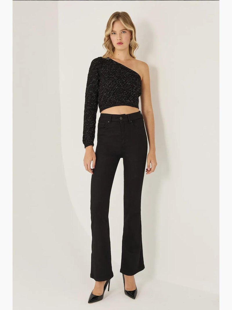 Haut en tricot à une manche hiccup Noir - Kiabi