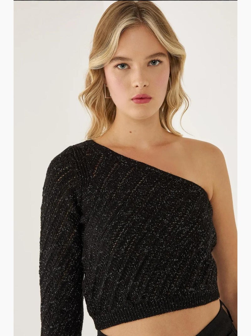 Haut en tricot à une manche hiccup Noir - Kiabi