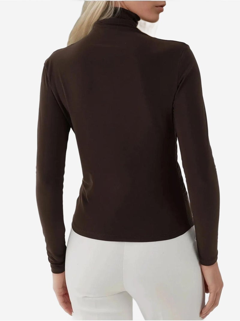 Haut en tricot élégant à manches longues Marron chocolat - Kiabi