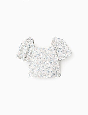Haut Floral avec Manches Papillon et Dos Ouvert