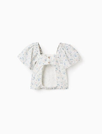 Haut Floral avec Manches Papillon et Dos Ouvert