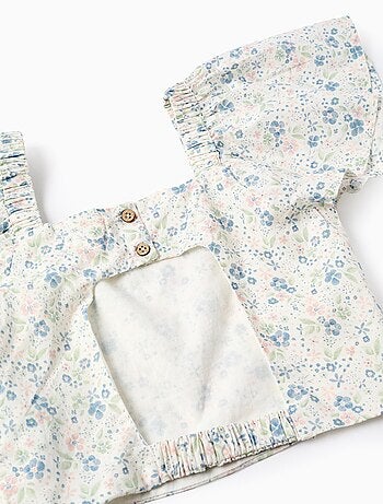 Haut Floral avec Manches Papillon et Dos Ouvert