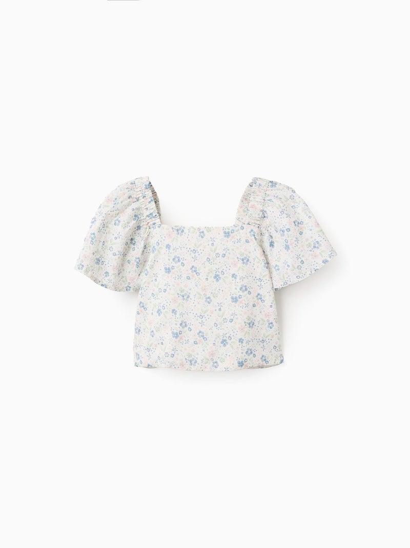 Haut Floral avec Manches Papillon et Dos Ouvert Beige clair - Kiabi