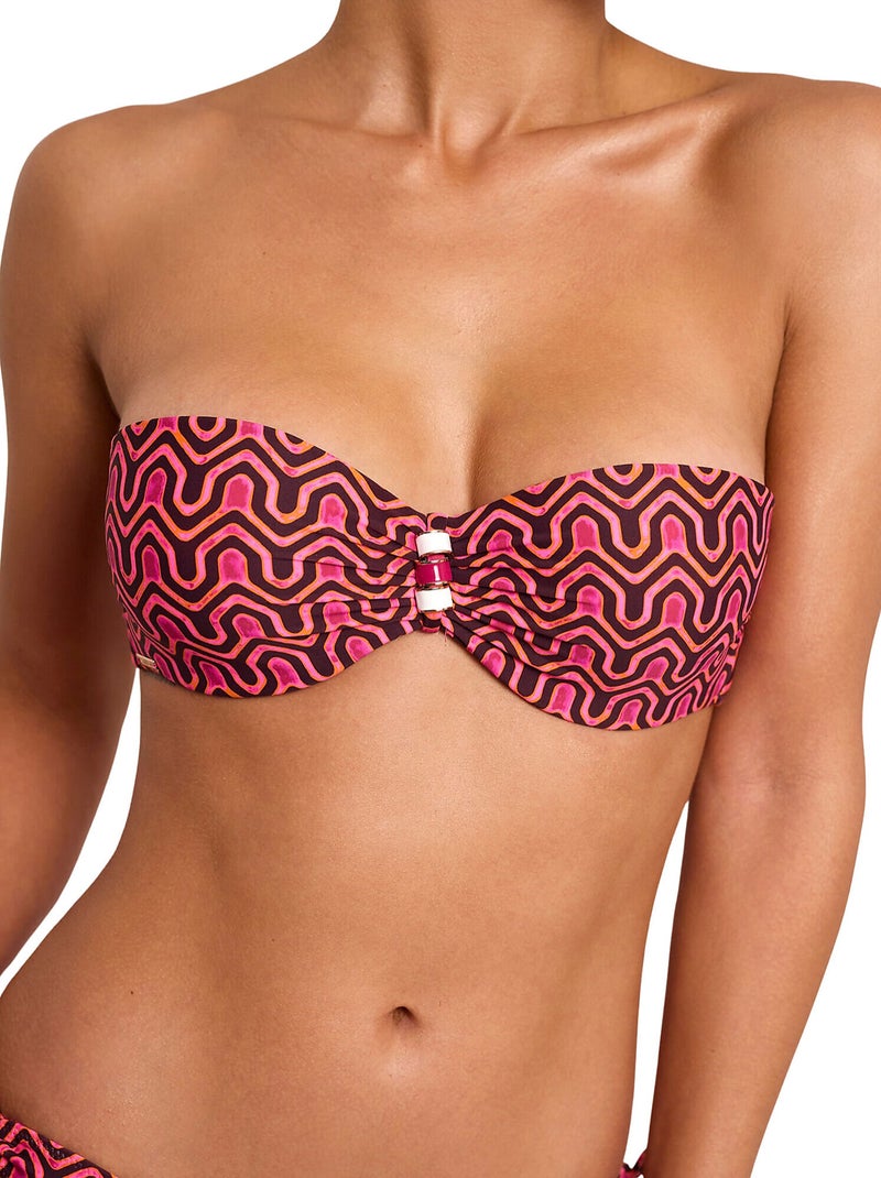 Haut maillot de bain bandeau KALEIDO Rose fushia - Kiabi