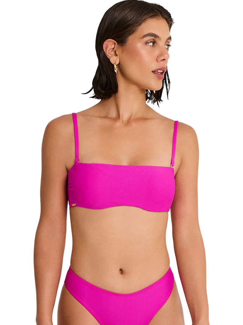 Haut maillot de bain bandeau non préformé SOLSTICE Rose fushia - Kiabi