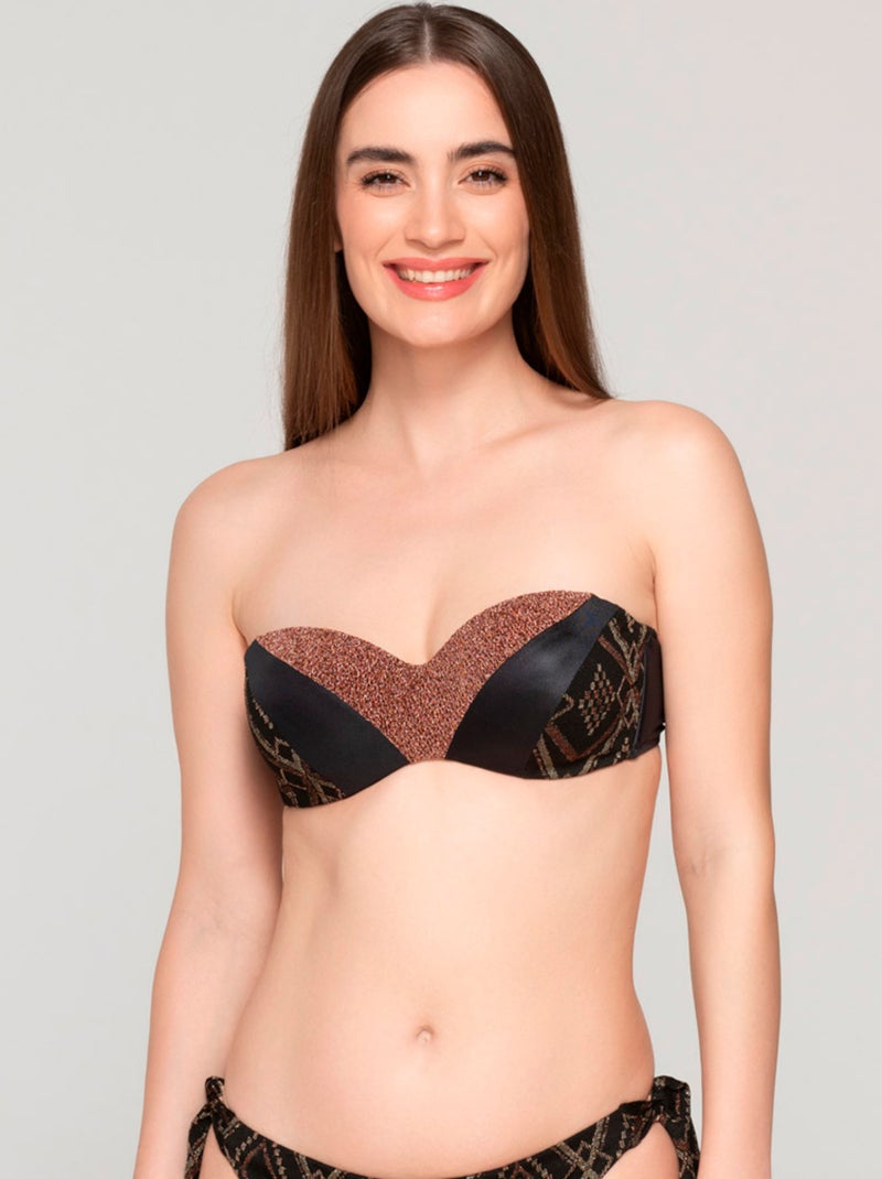 Haut maillot de bain bandeau préformé MANHATTAN Noir Marron - Kiabi