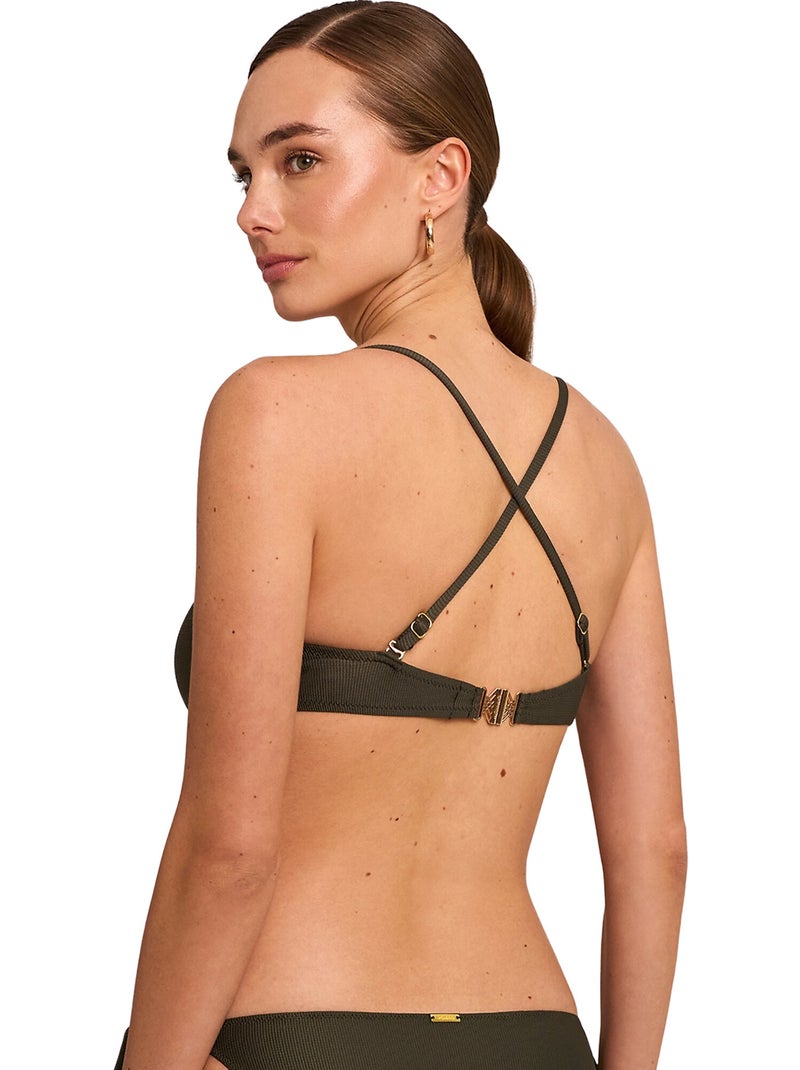 Haut maillot de bain décolleté préformé sans armatures SOLSTICE Kaki - Kiabi