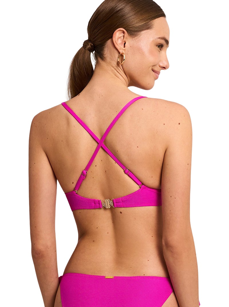 Haut maillot de bain décolleté préformé sans armatures SOLSTICE Rose fushia - Kiabi