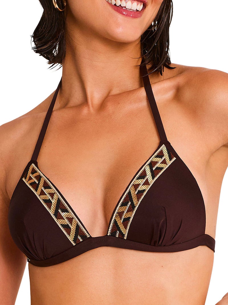 Haut maillot de bain triangle push-up DUNA Marron - Kiabi