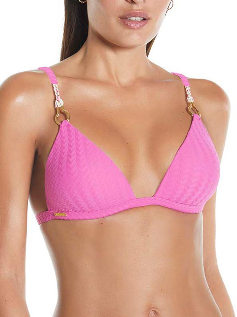 Haut maillot de bain triangle push-up multipositions Basica Rose fushia - Kiabi