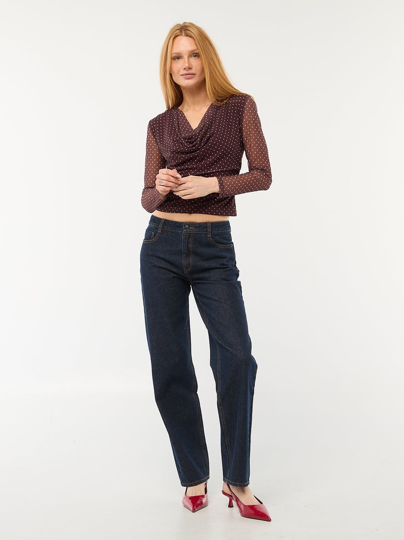 Haut manches longues drapé uni Marron - Kiabi