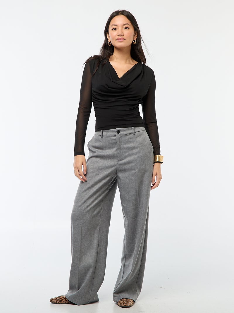 Haut manches longues drapé uni Noir - Kiabi