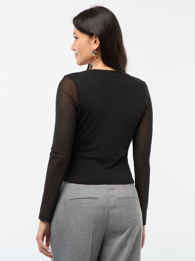 Haut manches longues drapé uni Noir - Kiabi