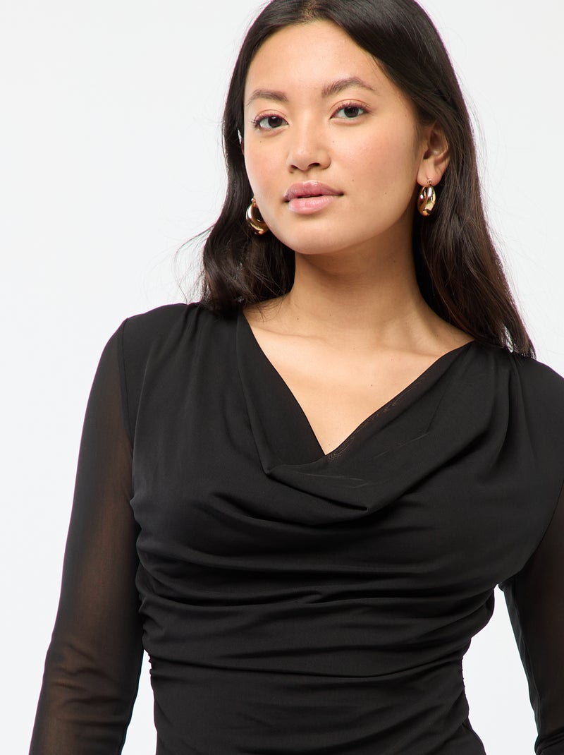Haut manches longues drapé uni Noir - Kiabi