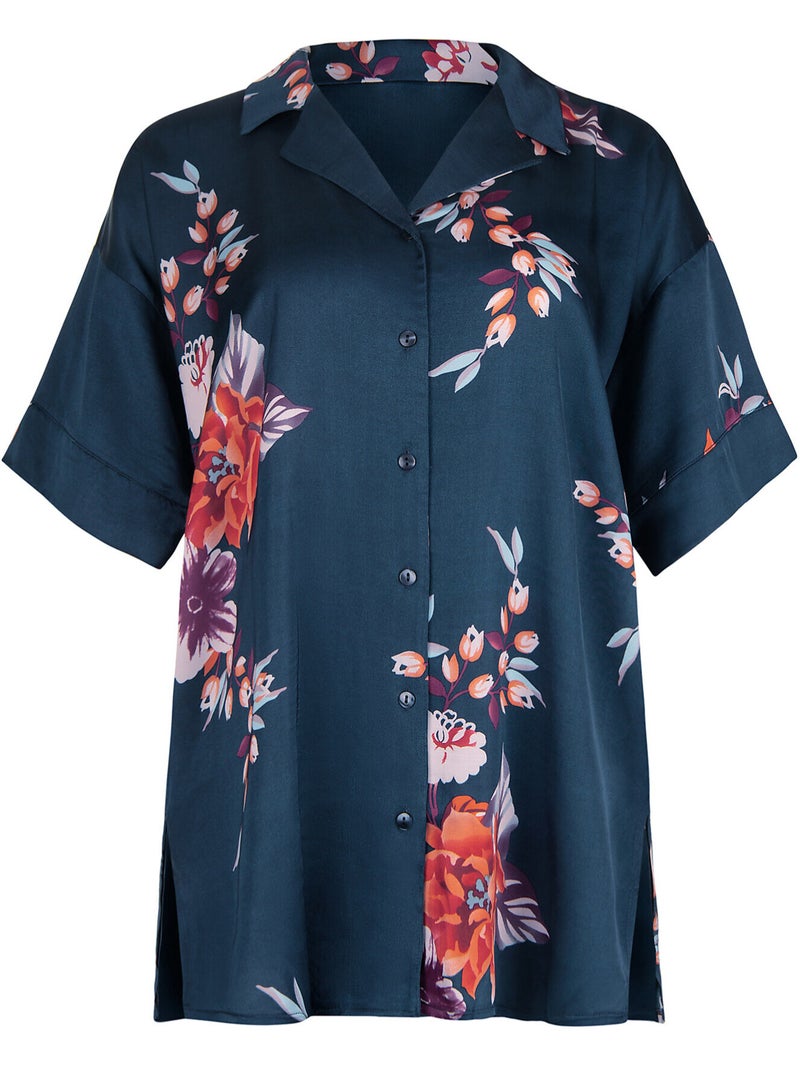 Haut pyjama chemise manches courtes AMARYLLIS Bleu - Kiabi