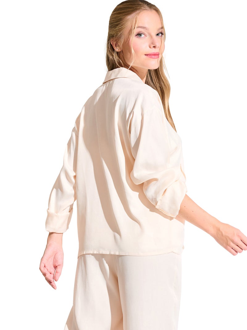 Haut pyjama chemise manches longues PARIS Ecru - Kiabi